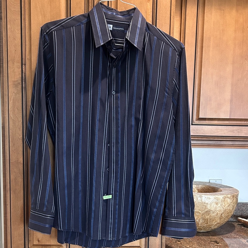 Nautica Men's Dark Blue Striped Dress Shirt